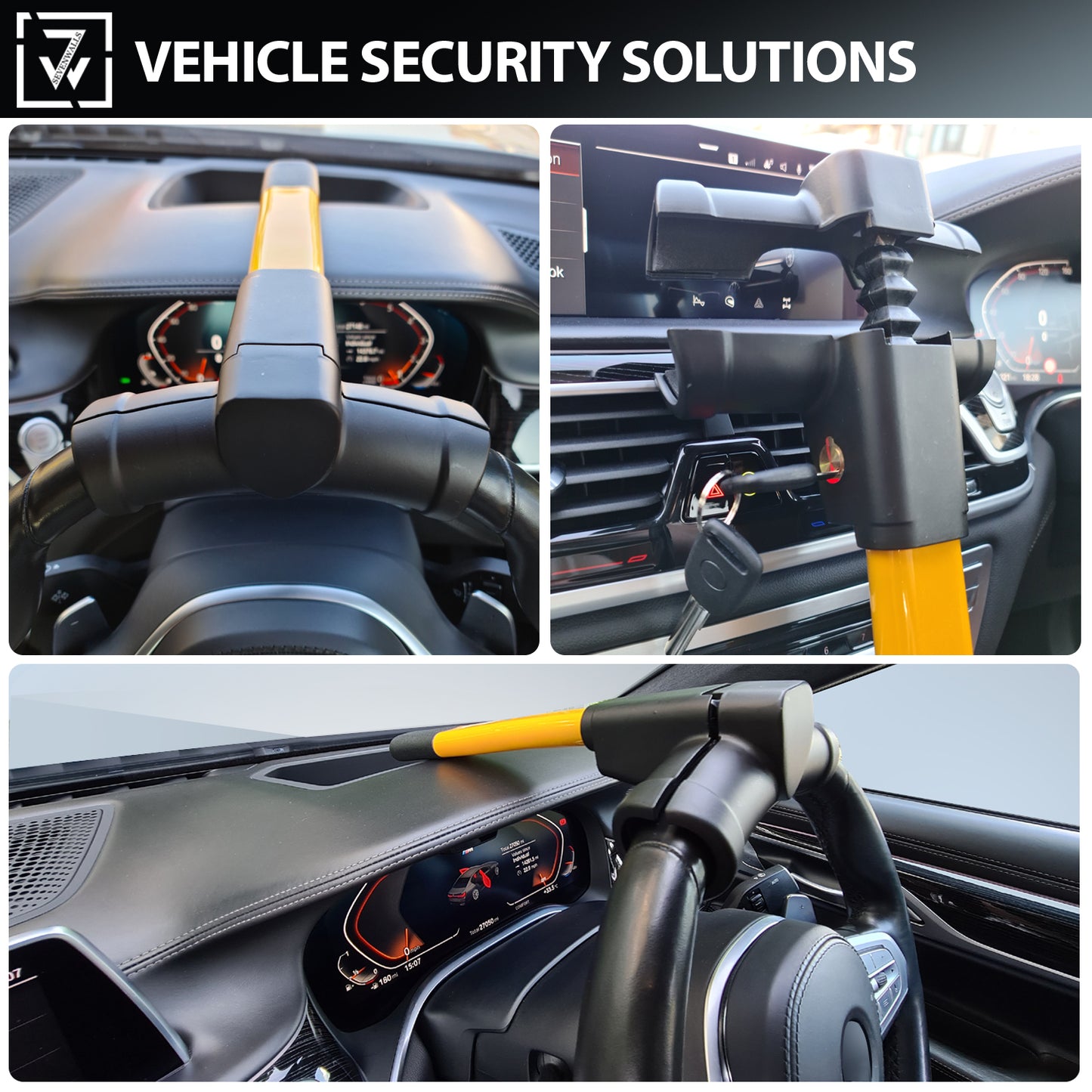 Sevenwalls T-Bar Steering Wheel Lock – High-Visibility Car Security Lock