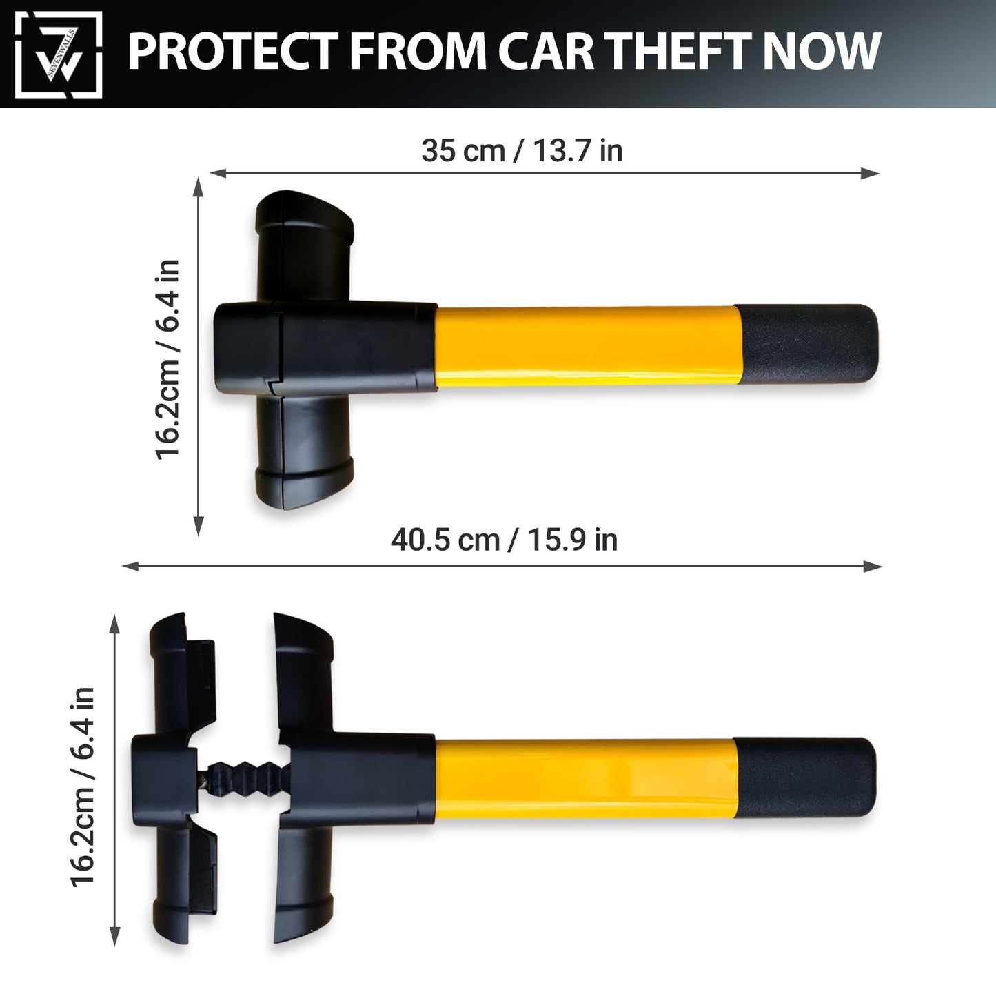 Sevenwalls T-Bar Steering Wheel Lock – High-Visibility Car Security Lock