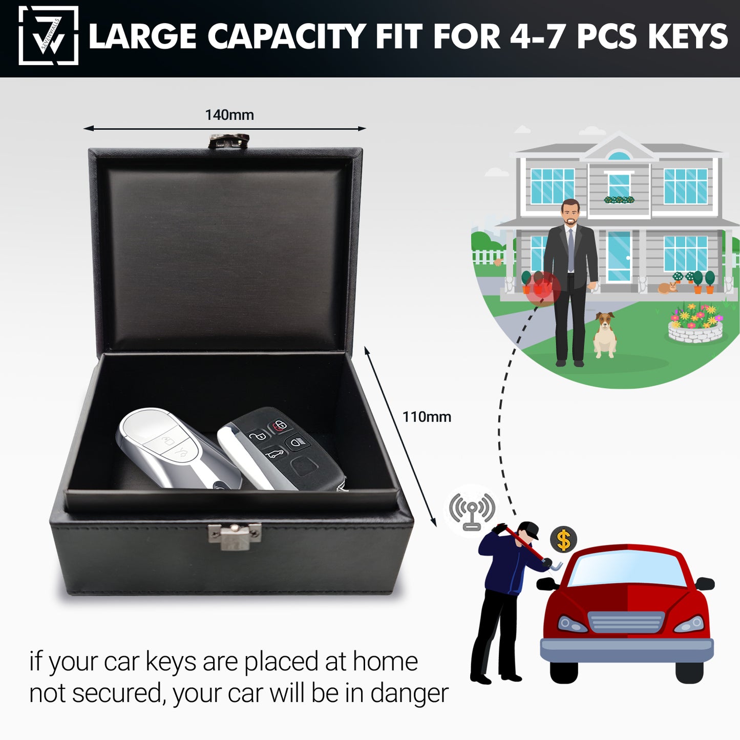 Sevenwalls Keyless Entry Car Key Signal Blocking Box - Black