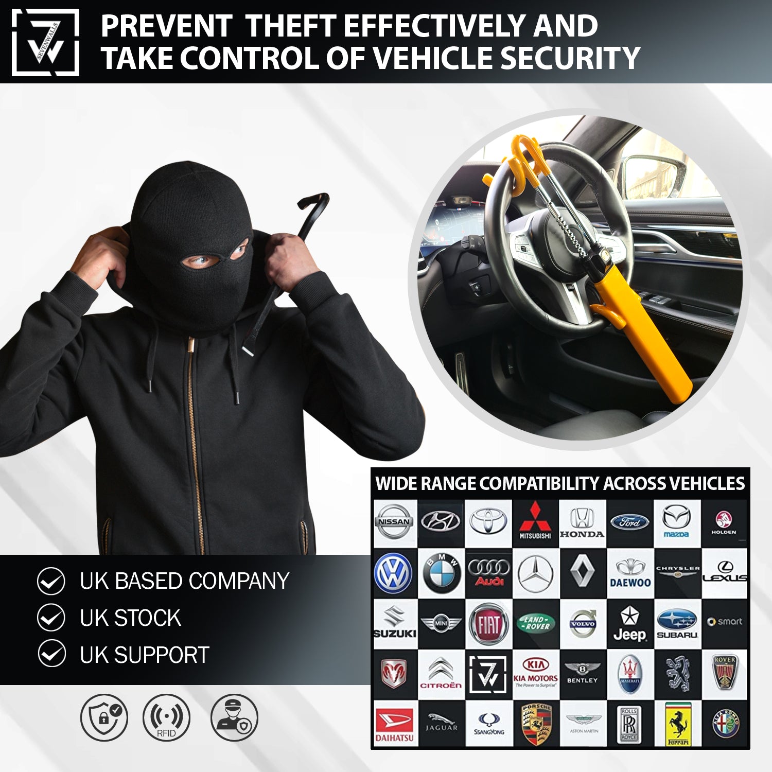Secure Your Car with the Double Hook Steering Wheel Lock from Sevenwalls