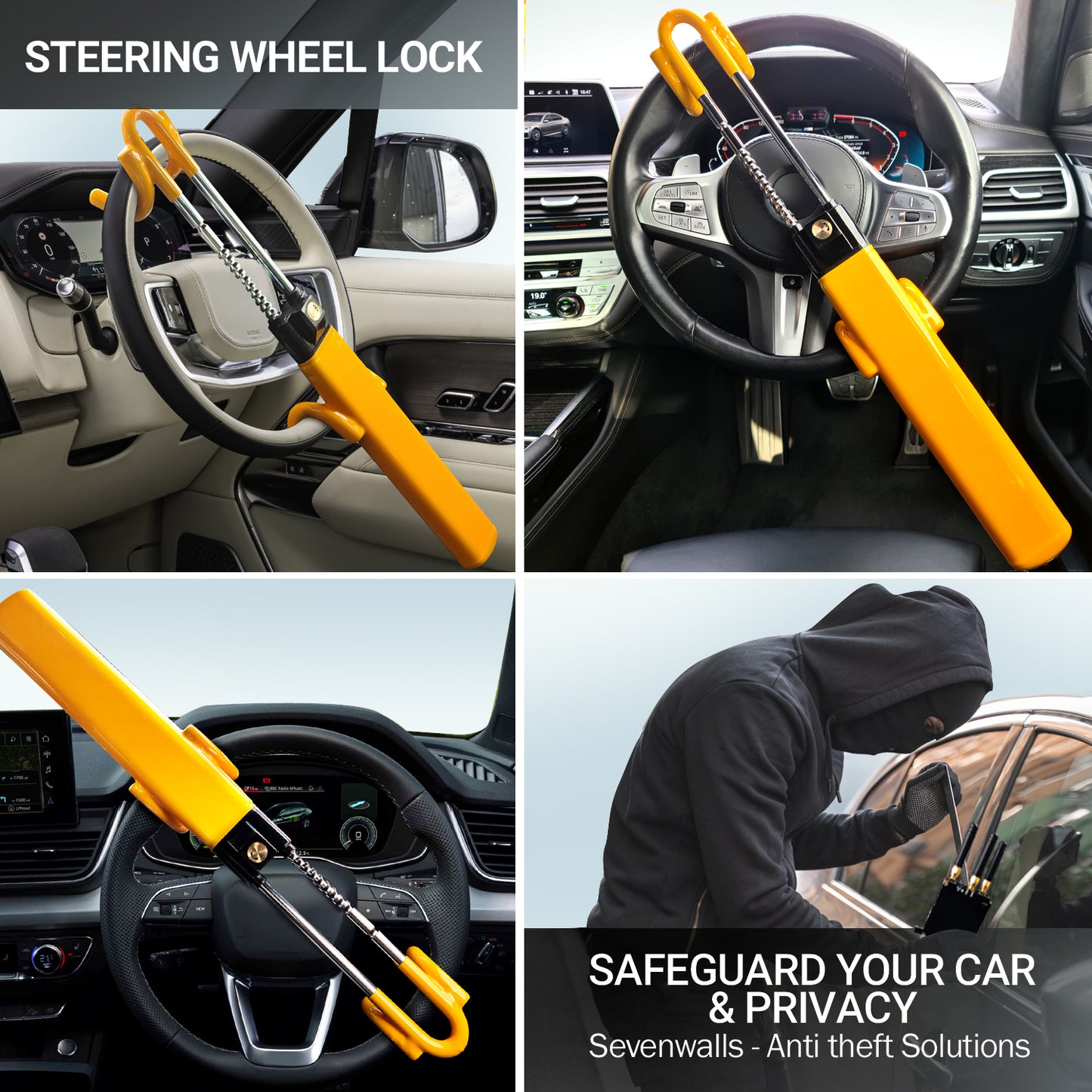 Sevenwalls Twin Bar Steering Wheel Lock – Heavy-Duty Anti-Theft Car Lock