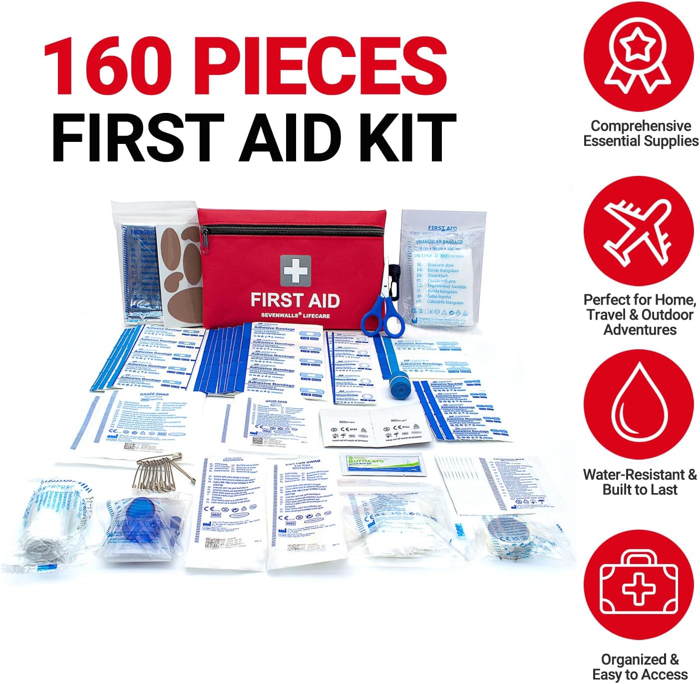 160-Piece First Aid Kit – Emergency Medical Supplies for Home & Travel