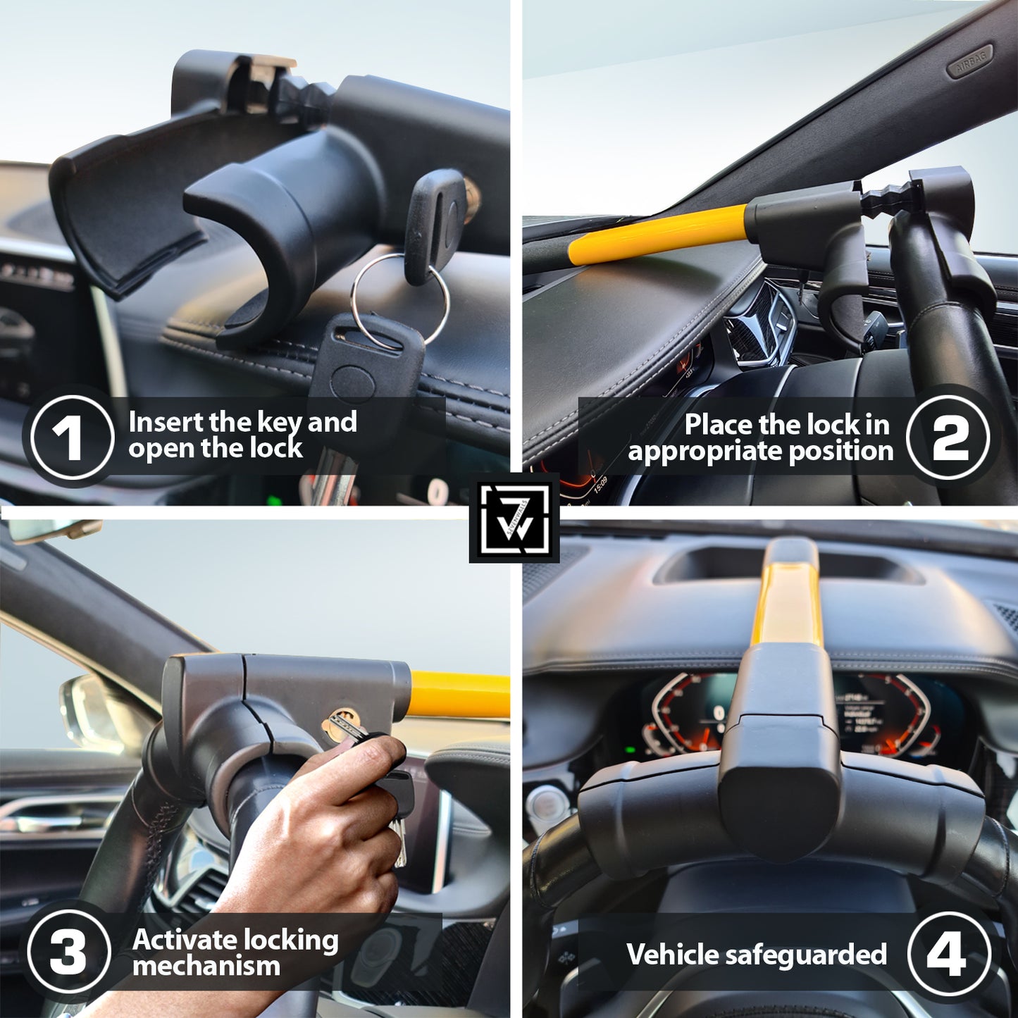Sevenwalls T-Bar Steering Wheel Lock – High-Visibility Car Security Lock