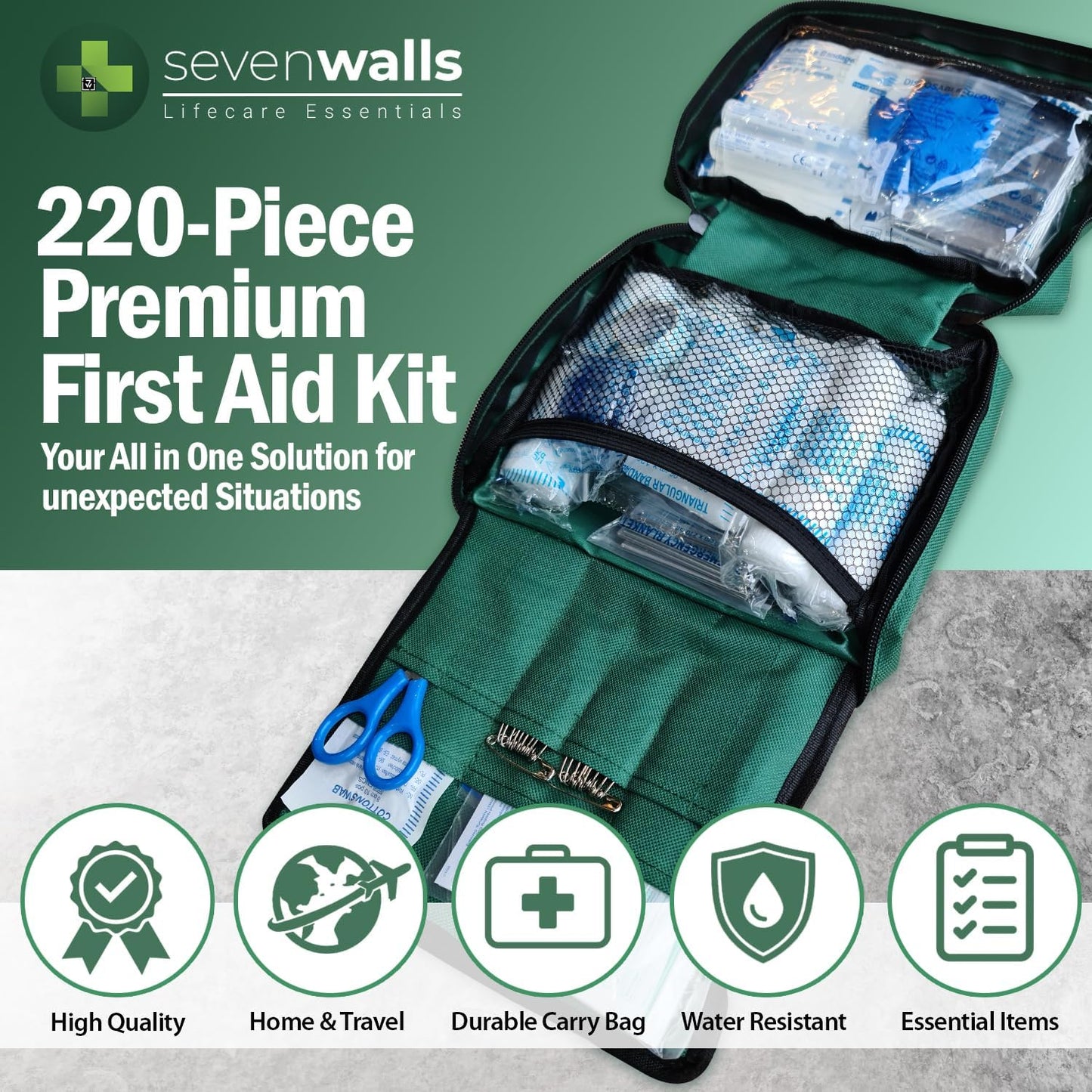 220-Piece First Aid Kit – Emergency Medical Bag for Home, Car & Workplace