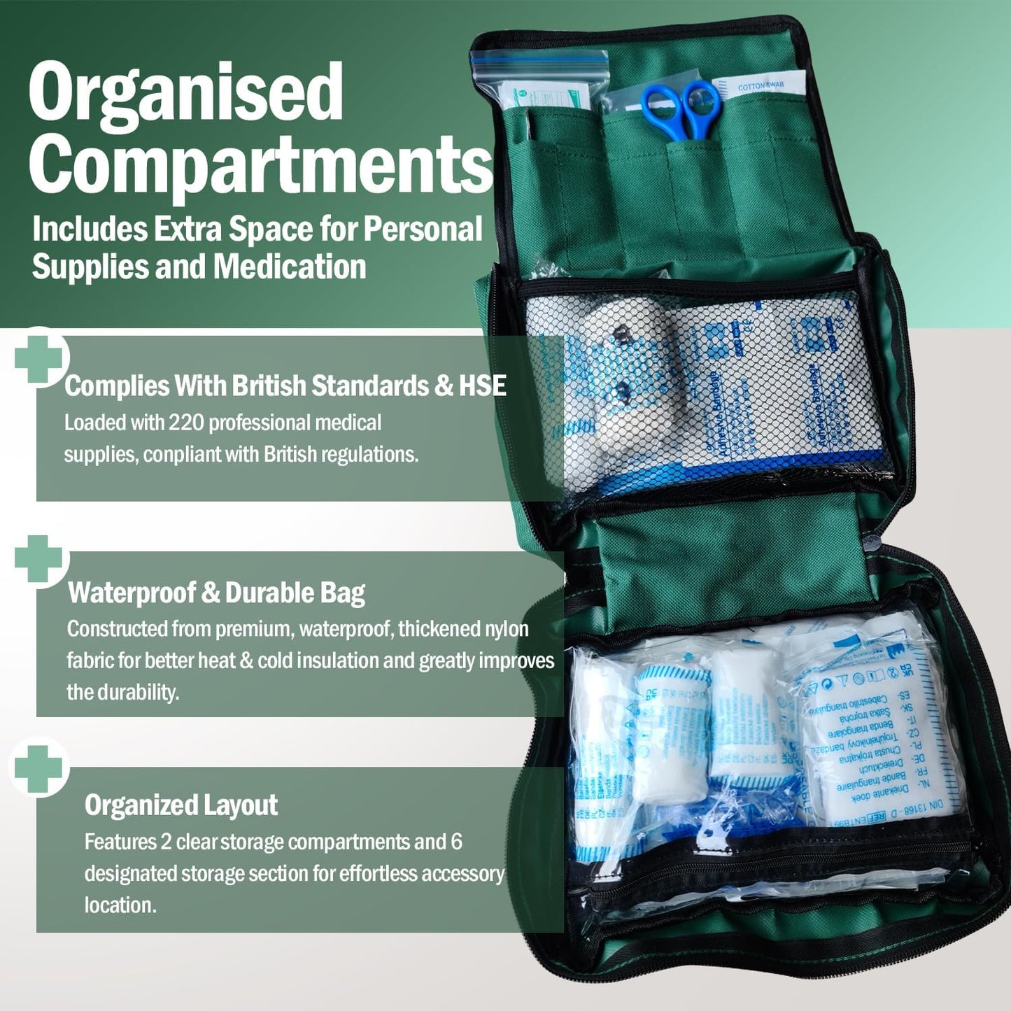 220-Piece First Aid Kit – Emergency Medical Bag for Home, Car & Workplace