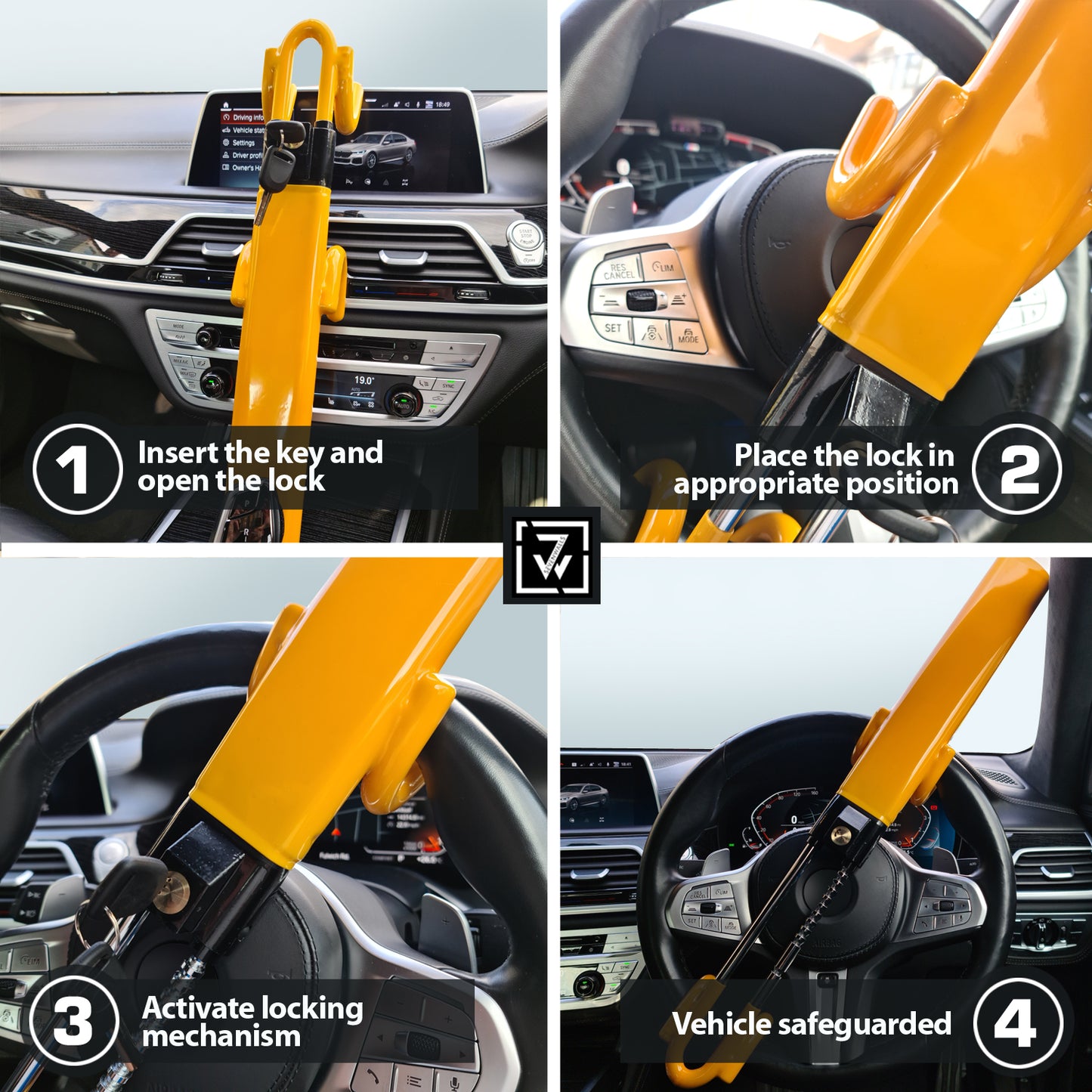 Sevenwalls Twin Bar Steering Wheel Lock – Heavy-Duty Anti-Theft Car Lock