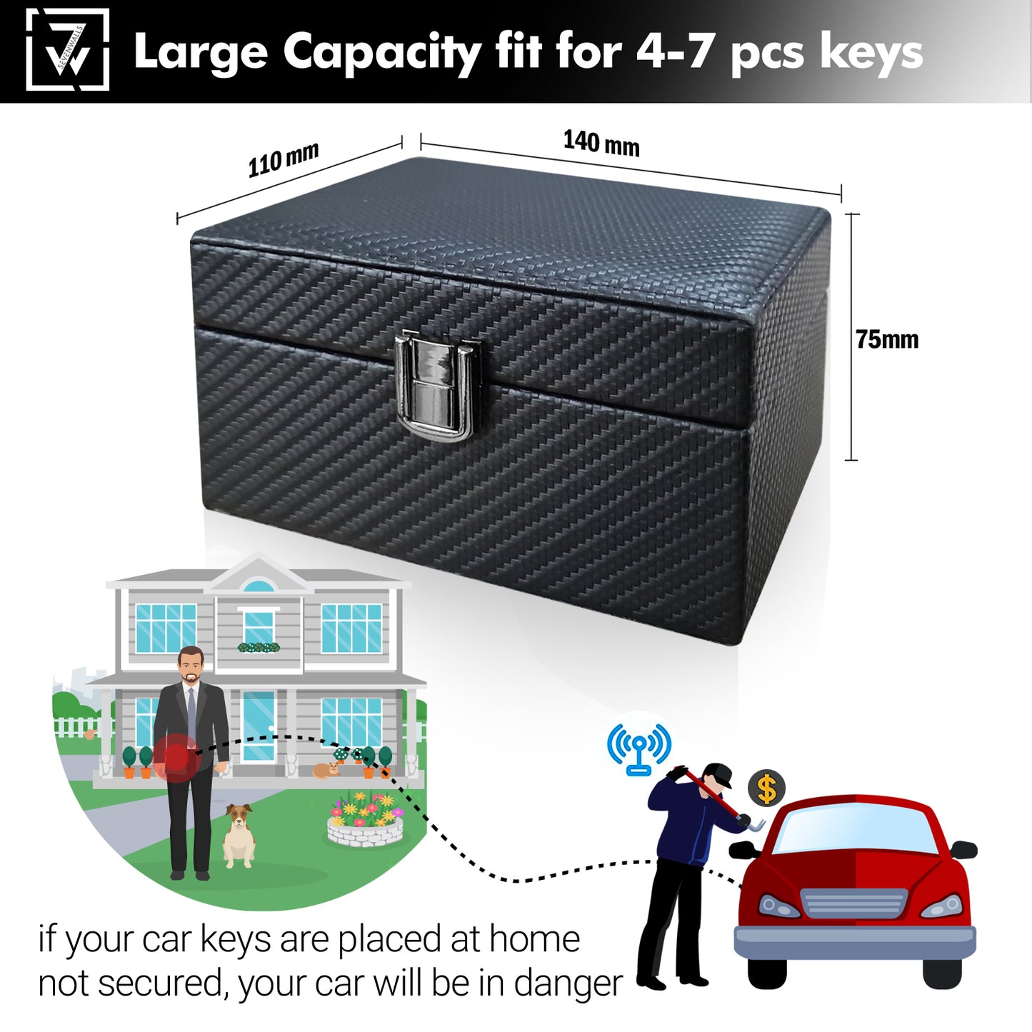 Sevenwalls Car Key Signal Blocking Faraday Box - Carbon