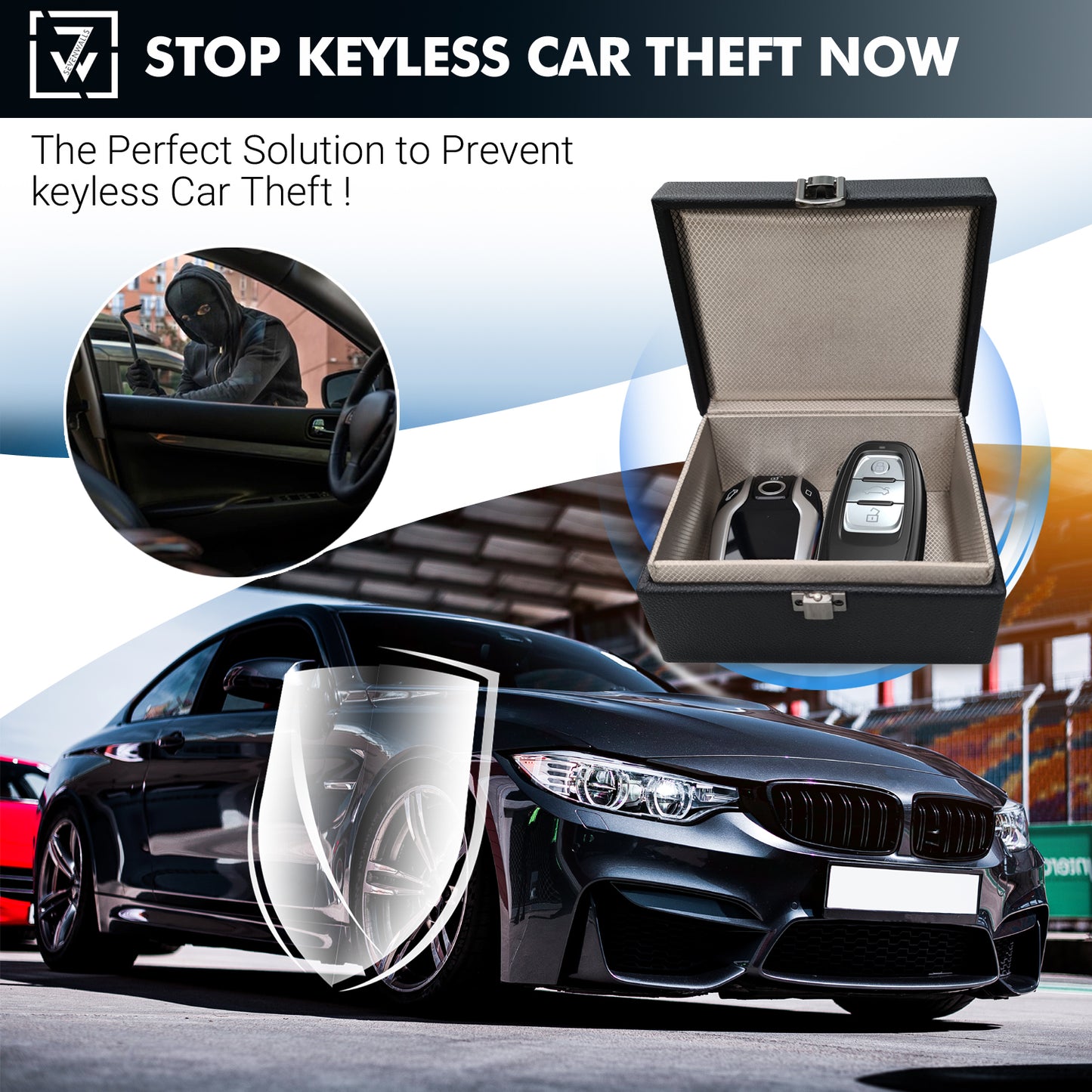 Sevenwalls Car Key Signal Blocking Faraday Box - Black