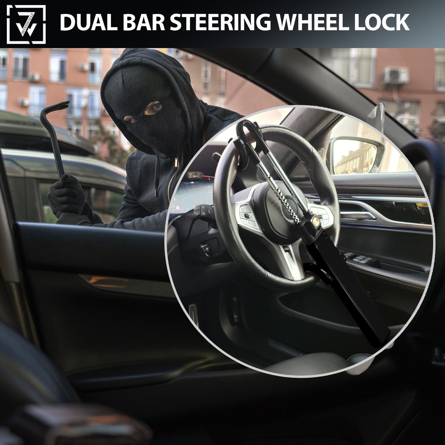 Sevenwalls Twin Bar Steering Wheel Lock – Anti-Theft Device