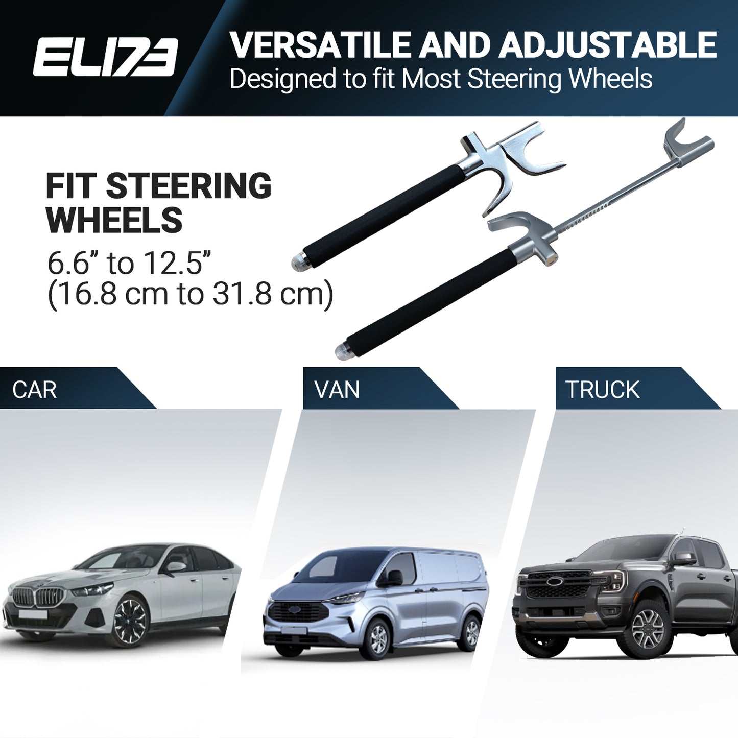 ELI73 Steering Wheel Lock - Universal Fit Anti-Theft Device