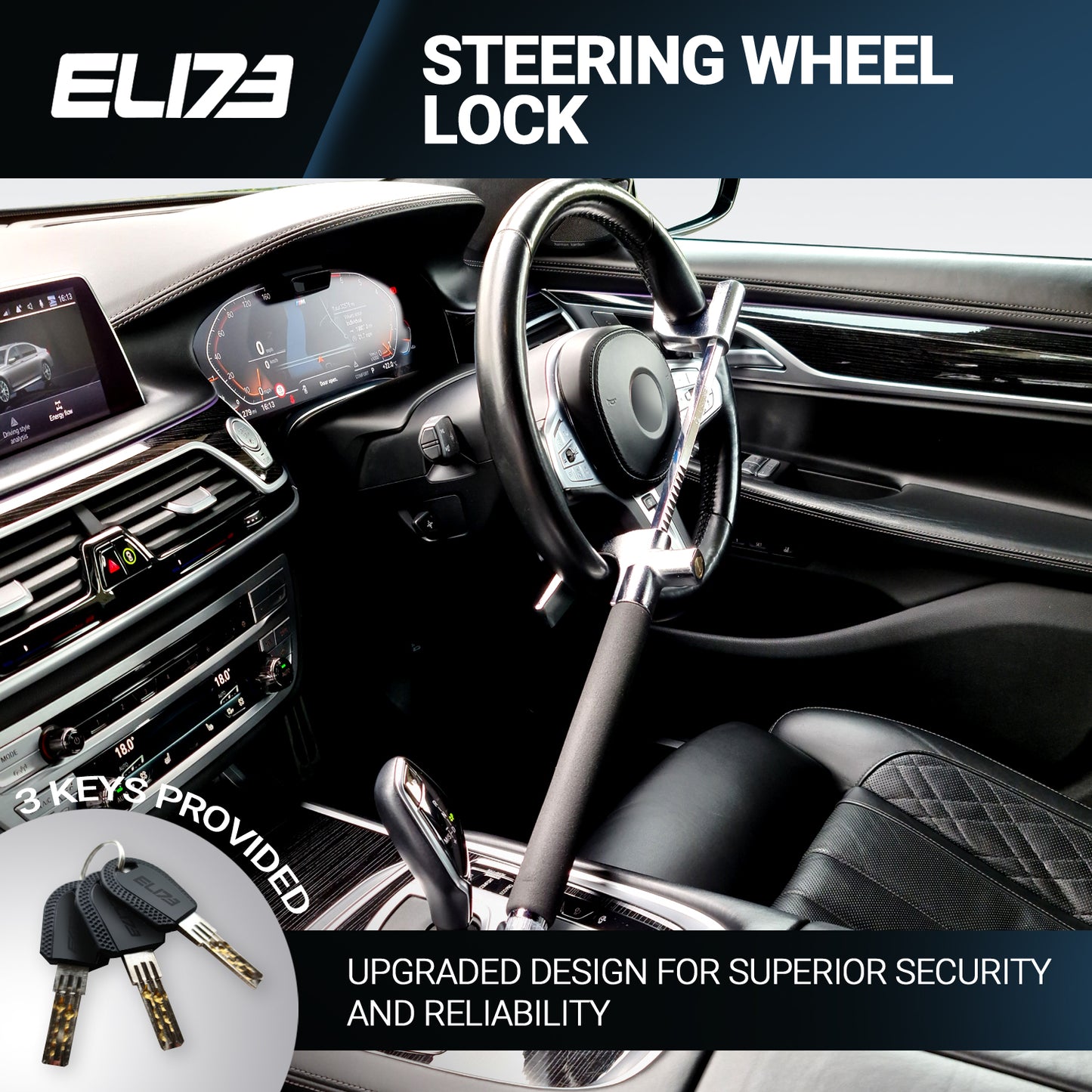 ELI73 Steering Wheel Lock - Universal Fit Anti-Theft Device