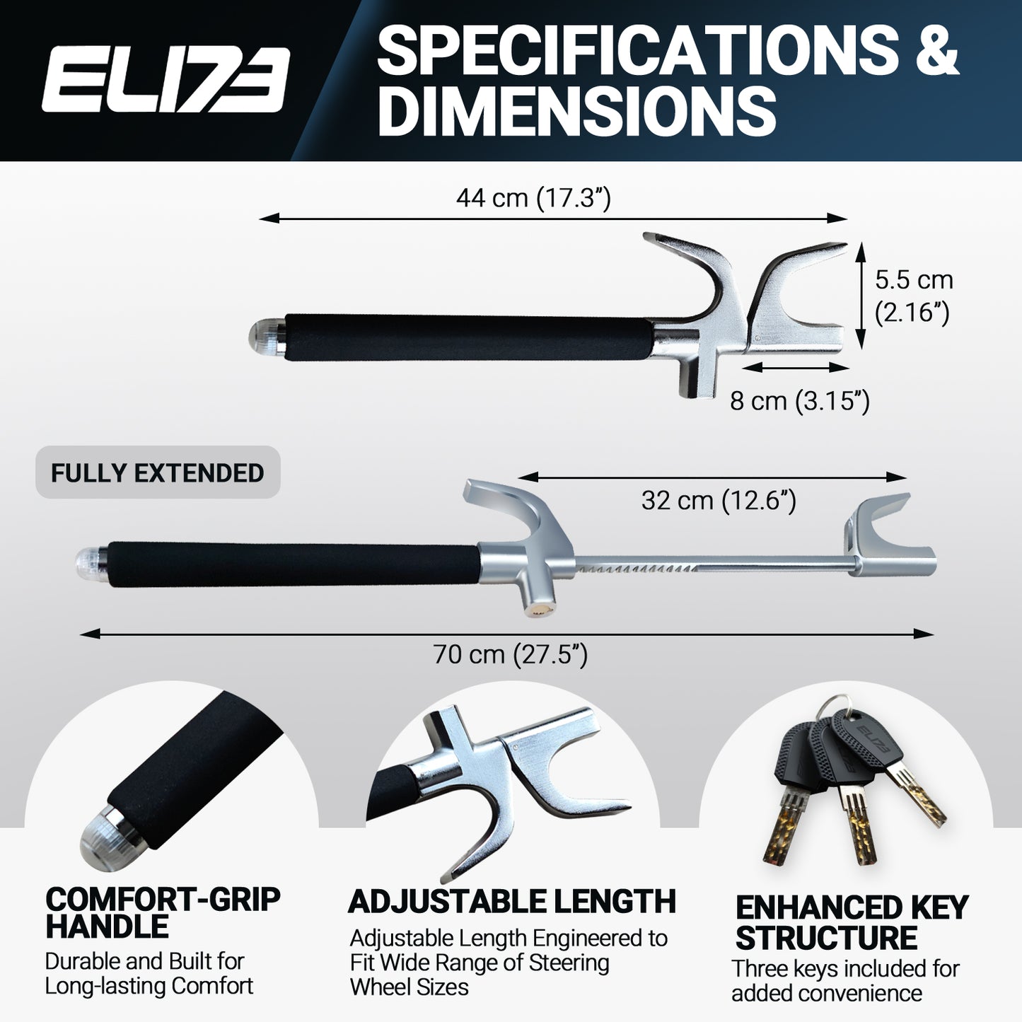 ELI73 Steering Wheel Lock - Universal Fit Anti-Theft Device