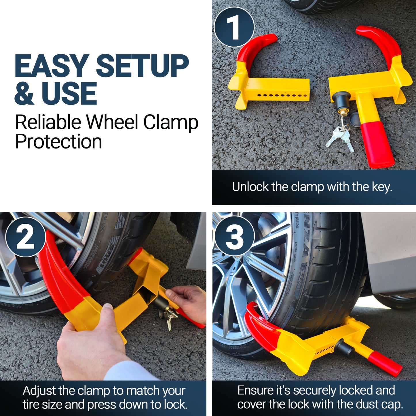 ELI73 Wheel Clamp - Anti-Theft Security Lock for Cars, Caravans, and Trailers