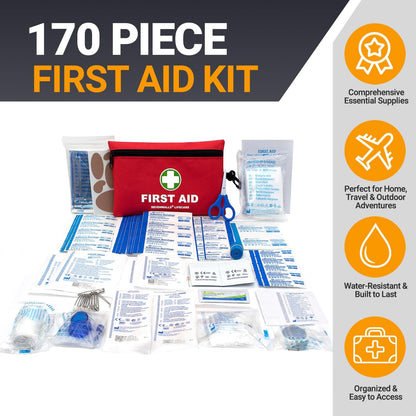 170-Piece First Aid Kit - Emergency Medical Supplies for Home & Travel