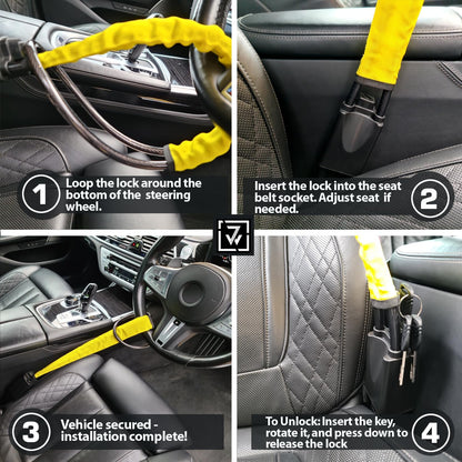 Sevenwalls Steering Wheel to Seat Belt Lock – Heavy-Duty Anti-Theft Device