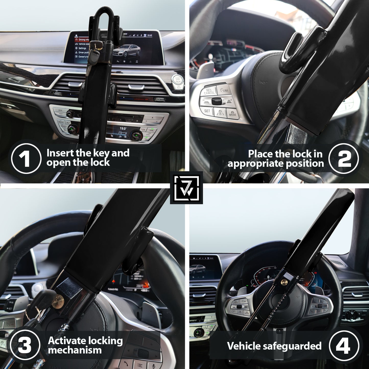 Sevenwalls Twin Bar Steering Wheel Lock – Anti-Theft Device